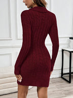 Women's Cable Knit Mini Dress with V-Neck and Gold Side Buttons, view 2