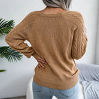 Women's Cable Knit Square Neck Jumper with Buttons, view 2