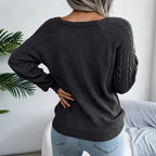 Women's Cable Knit Square Neck Jumper with Buttons, view 4