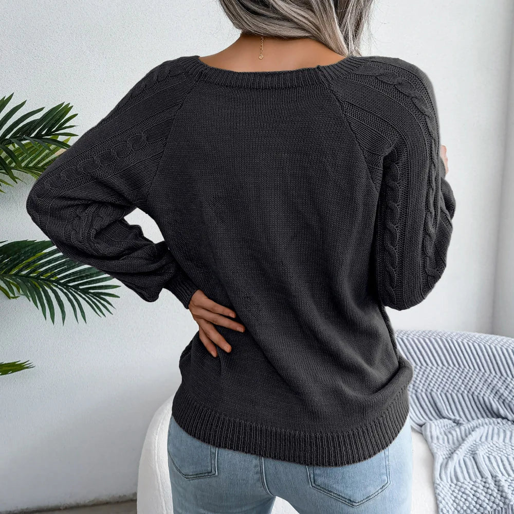 Women's Cable Knit Square Neck Jumper with Buttons, view 4