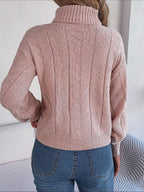 Women's Cable-Knit Turtleneck Jumper with Puff Sleeves, view 5