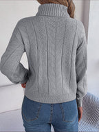 Women's Cable-Knit Turtleneck Jumper with Puff Sleeves, view 7
