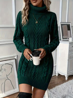 Women's Cable Knit Turtleneck Mini Dress with Long Sleeves, view 4