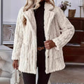 Women's Cable-Textured Teddy Coat with Wide Collar, White, view 1