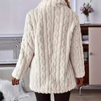 Women's Cable-Textured Teddy Coat with Wide Collar, view 2