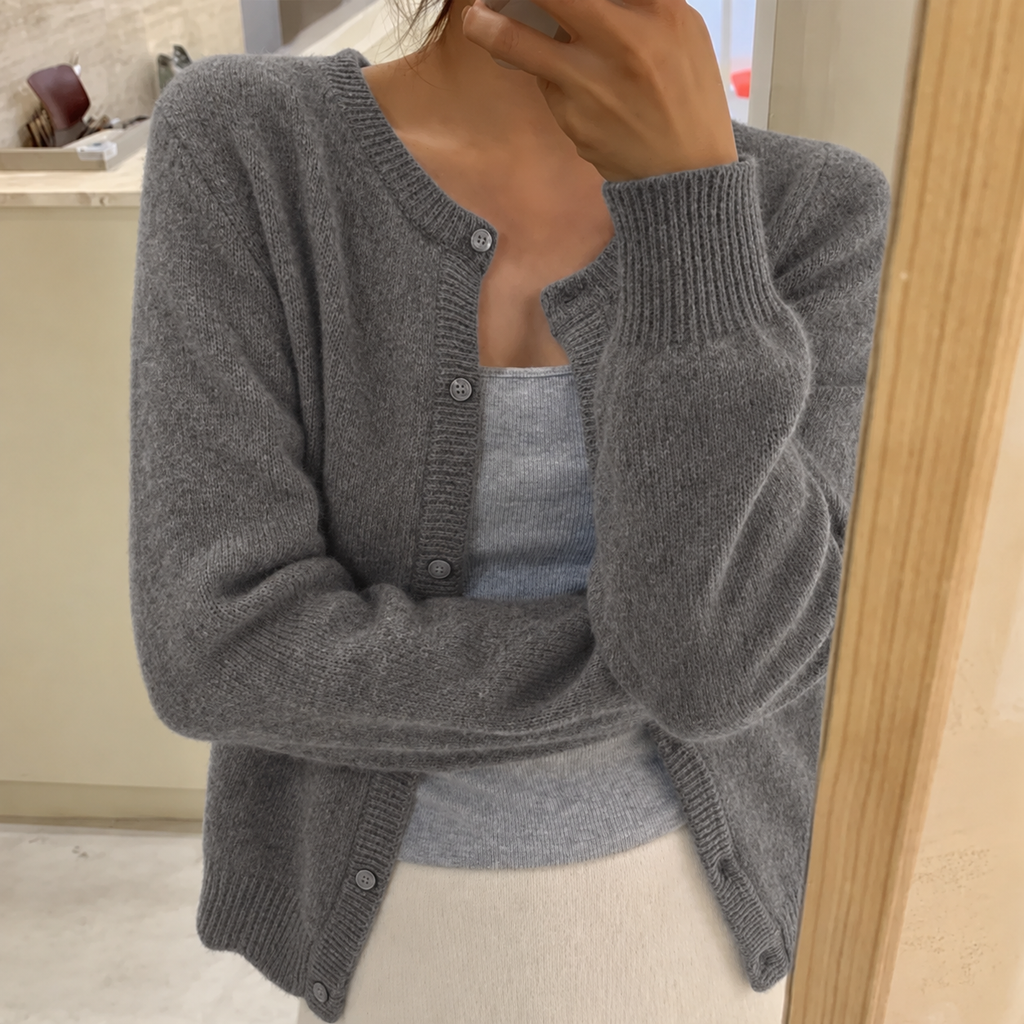 Women's Soft Knit Cardigan with Button Front, Grey, view 1