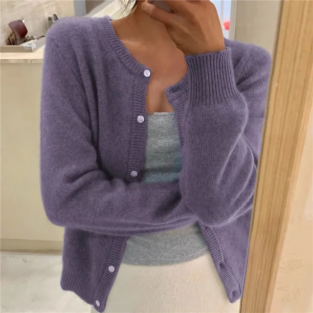 Women's Soft Knit Cardigan with Button Front, Purple, view 4