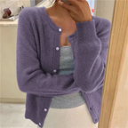 Women's Soft Knit Cardigan with Button Front, Purple, view 4