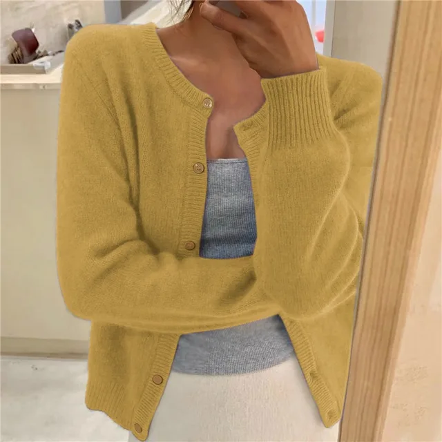 Women's Soft Knit Cardigan with Button Front, Yellow, view 6