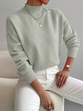 Women's Mock Neck Fine-Knit Jumper, Light Green, view 1
