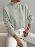 Women's Mock Neck Fine-Knit Jumper, Light Green, view 1