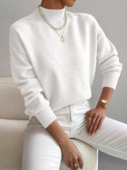 Women's Mock Neck Fine-Knit Jumper, White, view 2