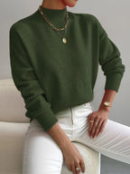 Women's Mock Neck Fine-Knit Jumper, Green, view 8