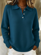 Women's Polo Collar Button-Neck Knit Jumper, Deep Blue, view 4