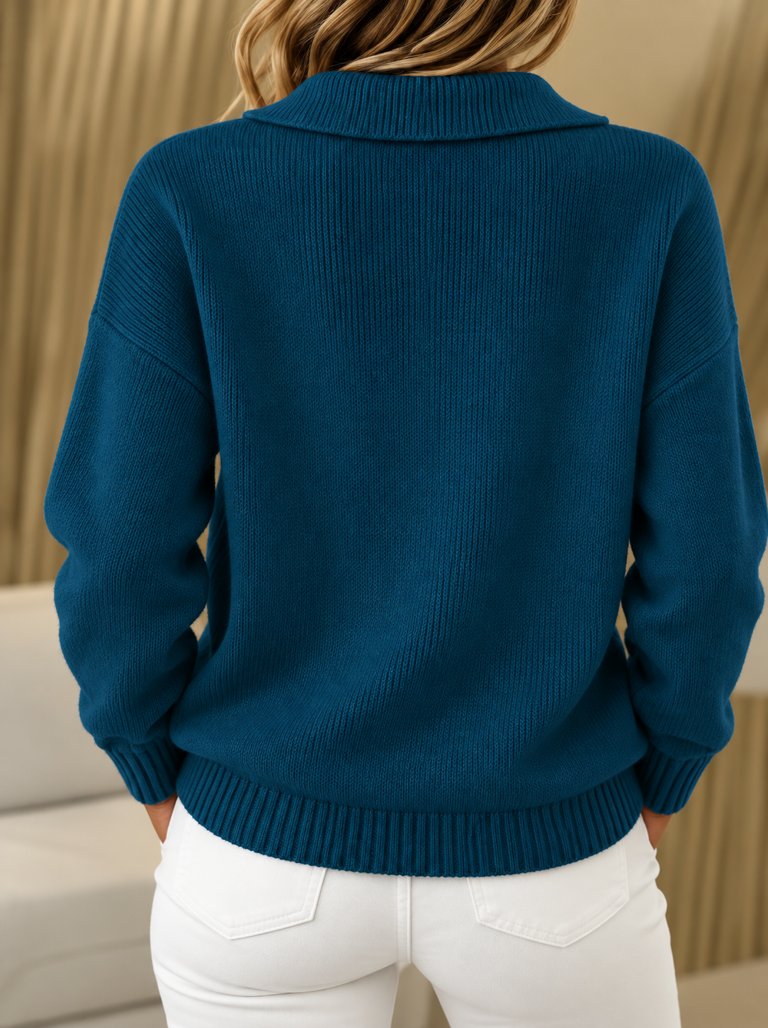 Women's Polo Collar Button-Neck Knit Jumper, view 5