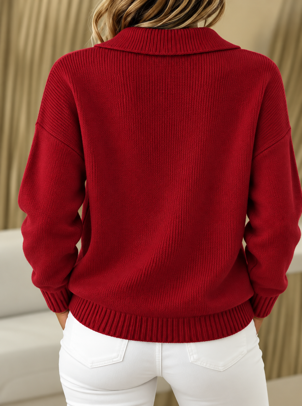 Women's Polo Collar Button-Neck Knit Jumper, view 7