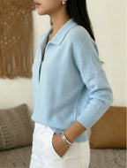 Women's Polo Collar Knit Jumper with Button Placket, view 2