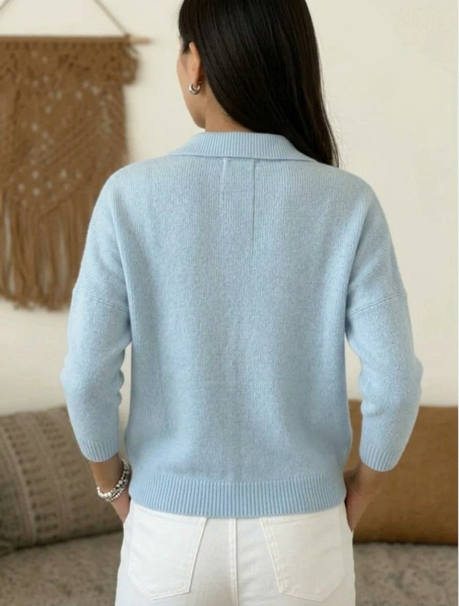 Women's Polo Collar Knit Jumper with Button Placket, view 3