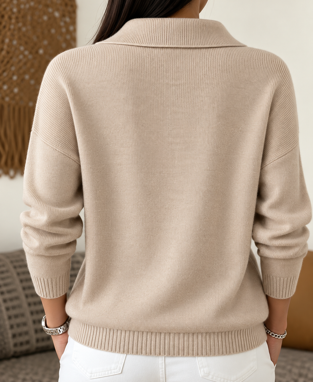 Women's Polo Collar Knit Jumper with Button Placket, view 7