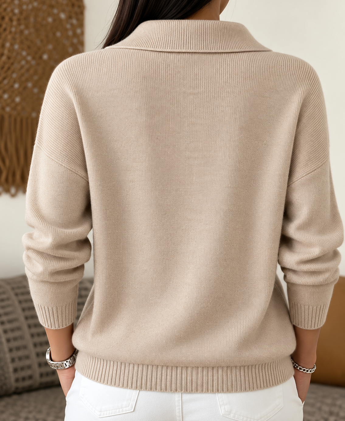 Women's Polo Collar Knit Jumper with Button Placket, view 7