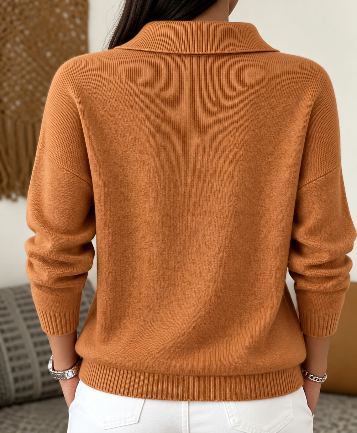 Women's Polo Collar Knit Jumper with Button Placket, view 9