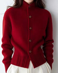 Women's Stand Collar Knit Cardigan with Button Front, Red, view 1