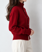 Women's Stand Collar Knit Cardigan with Button Front, view 2
