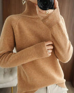 Women's Turtleneck Knit Jumper with Raglan Sleeves, Camel, view 5