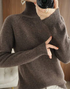 Women's Turtleneck Knit Jumper with Raglan Sleeves, Coffee, view 7