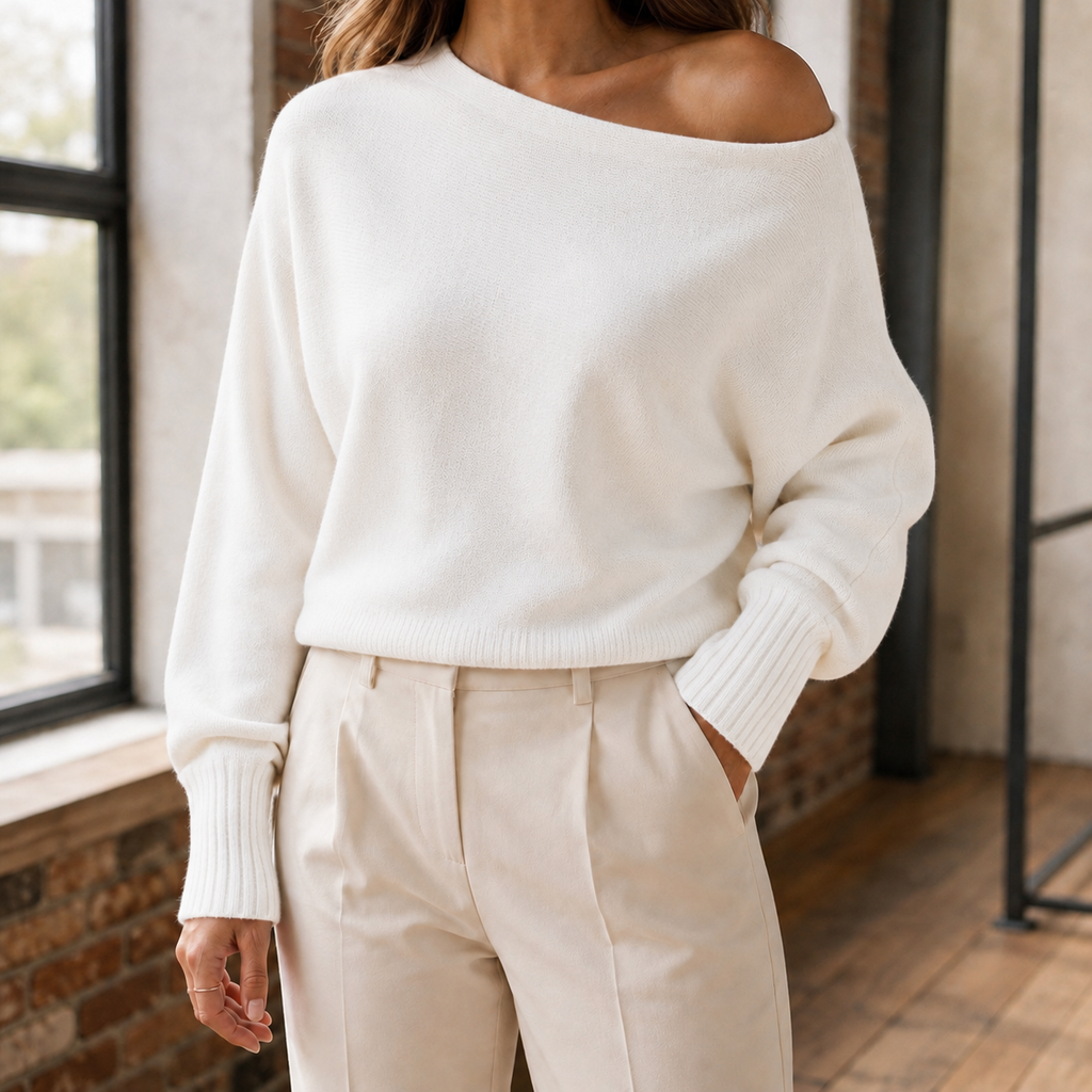 Women's Wide V-Neck Knit Jumper, White, view 3