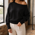 Women's Wide V-Neck Knit Jumper, Black, view 4