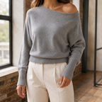 Women's Wide V-Neck Knit Jumper, Grey, view 5