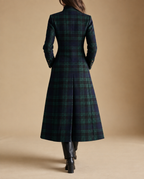Women's Checked Wool-Blend Maxi Coat with Stand Collar, view 3
