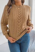 Women's Chevron Cable Knit Crew Neck Jumper, Khaki, view 1