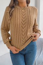Women's Chevron Cable Knit Crew Neck Jumper, Khaki, view 1