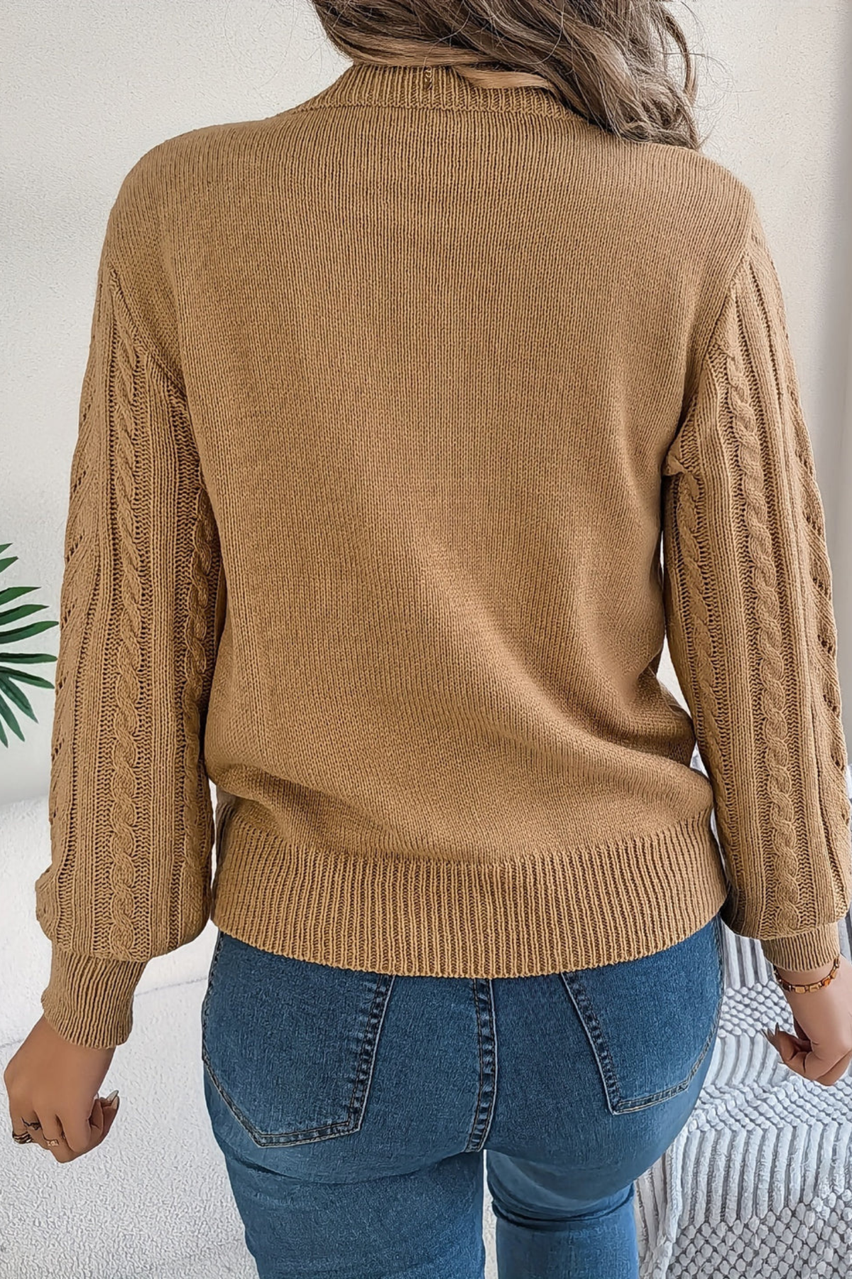 Women's Chevron Cable Knit Crew Neck Jumper, view 3