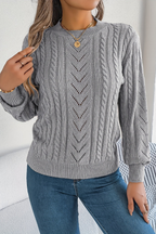 Women's Chevron Cable Knit Crew Neck Jumper, Grey, view 4