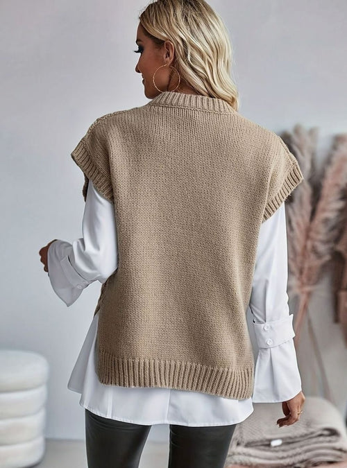 Women's Chunky Cable Knit Jumper Vest with Round Neck, view 2