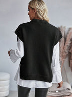Women's Chunky Cable Knit Jumper Vest with Round Neck, view 7