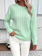 Women's Chunky Cable Knit Jumper with Crew Neck, Light Green, view 1
