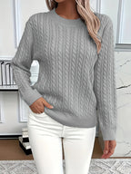 Women's Chunky Cable Knit Jumper with Crew Neck, Grey, view 2