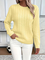 Women's Chunky Cable Knit Jumper with Crew Neck, Yellow, view 5
