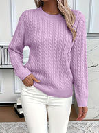 Women's Chunky Cable Knit Jumper with Crew Neck, Purple, view 8