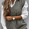 Women's Chunky Cable-Knit V-Neck Jumper Vest, Grey, view 1