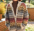 Women's Chunky Fair Isle Cardigan with V-Neckline, Rainbow, view 1