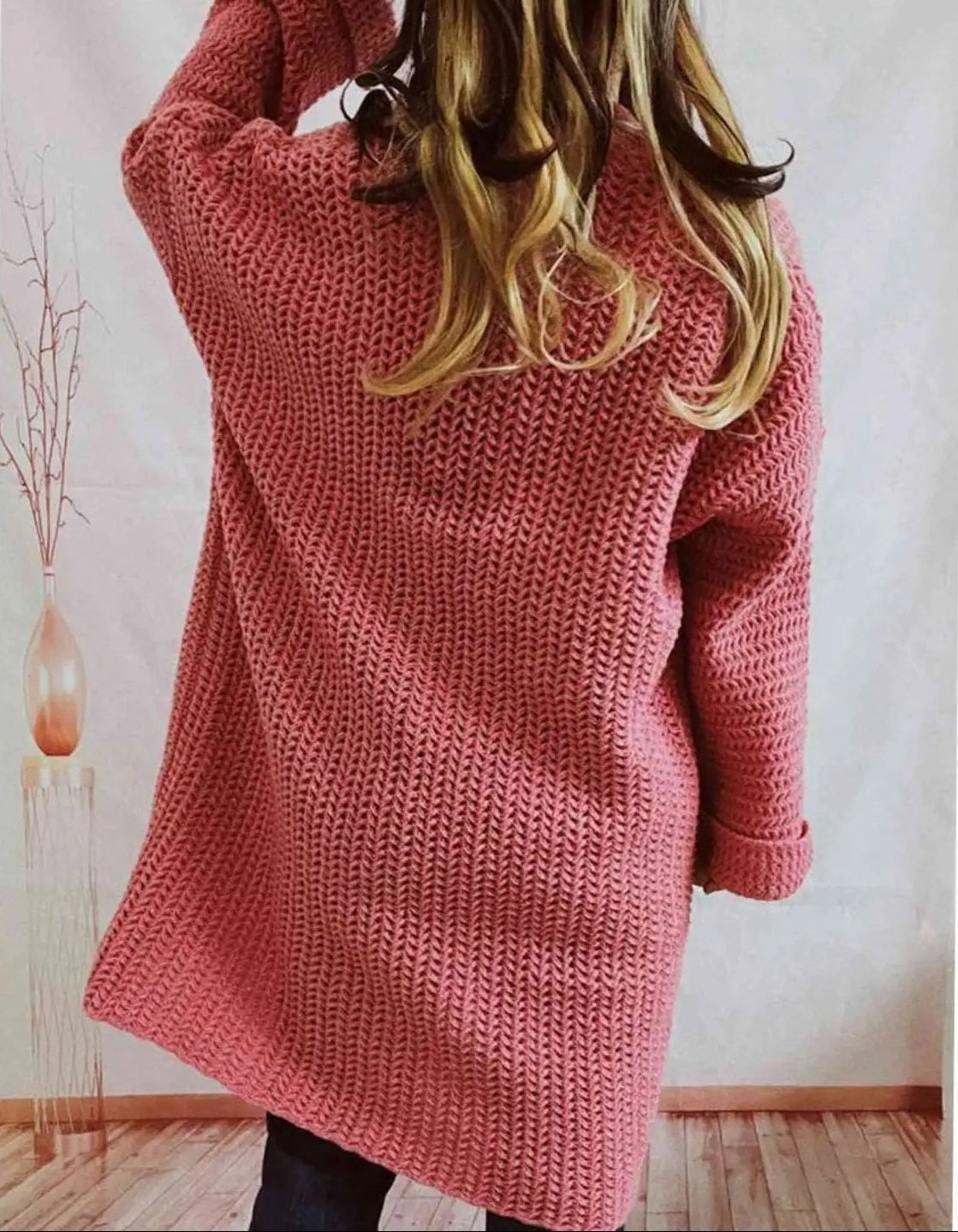 Women's Chunky Knit Cardigan with Front Pockets, view 2