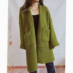 Women's Chunky Knit Cardigan with Front Pockets, Green, view 3
