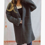 Women's Chunky Knit Cardigan with Front Pockets, Grey, view 7