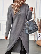 Women's Chunky Knit Midi Dress with Crossover Wrap Hem, view 1