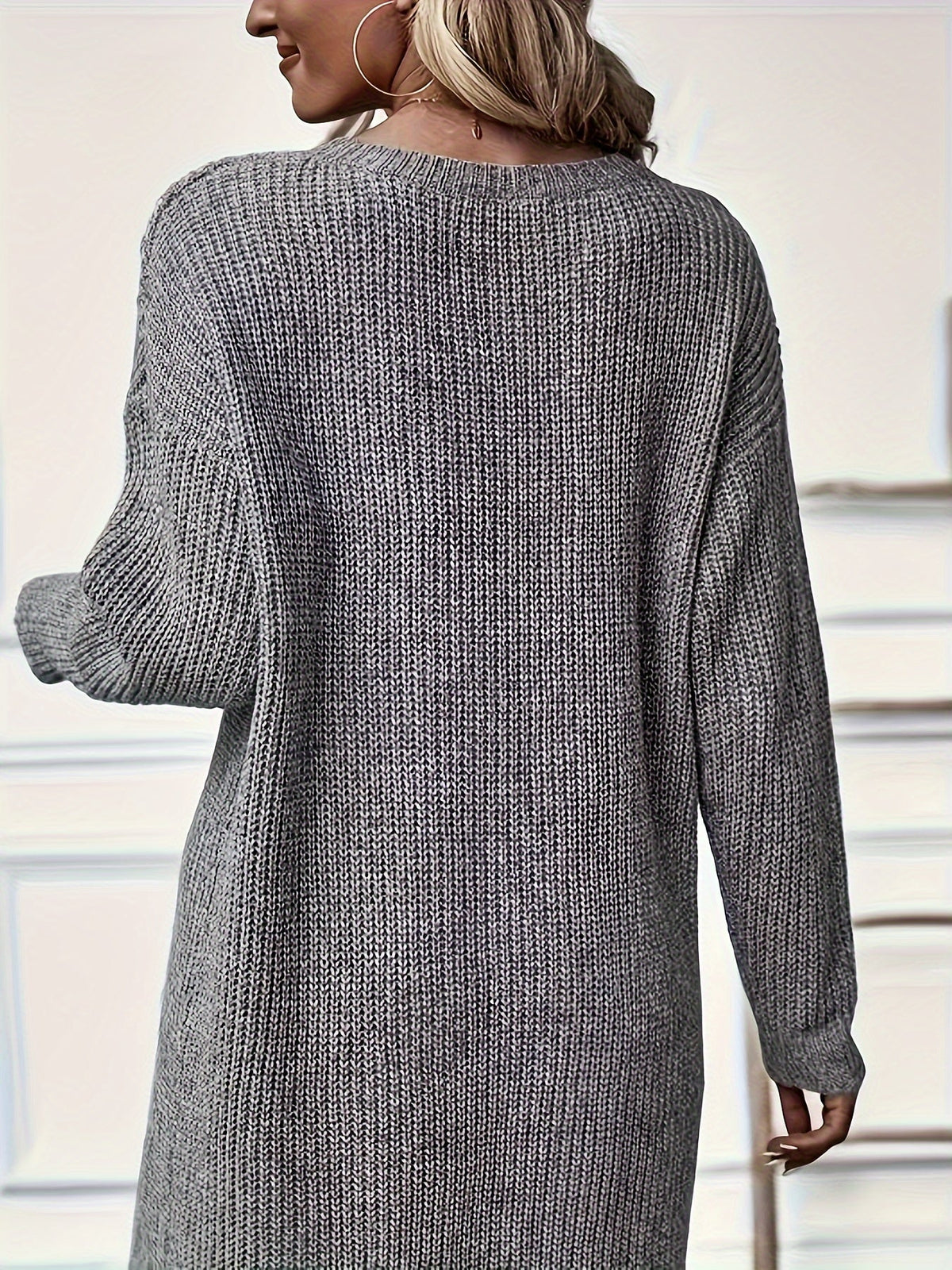 Women's Chunky Knit Midi Dress with Crossover Wrap Hem, view 2